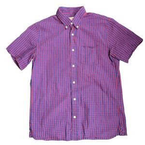 Brooks Brothers Red Fleece Men Short Sleeve Gingham Button Down Shirt Red Blue M